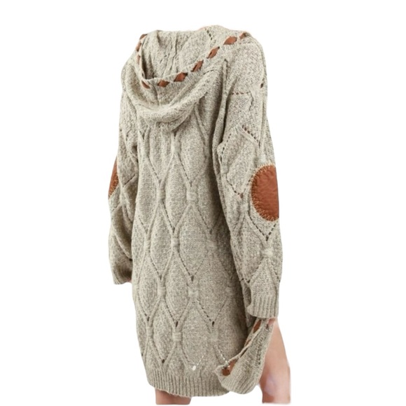 POL Long elbow patch open coat hooded Cardigan gray S boxAQ - Picture 10 of 10